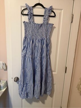 Quince Blue & White Striped Smocked Sundress